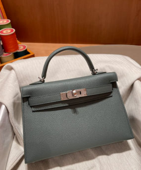 에르메스 미니 켈리백19 그레이그린 은장 앱송